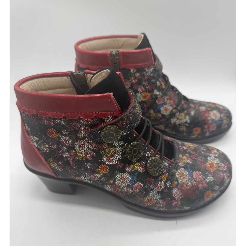 Alegria Heidi Ankle Boots 7 Women 37 Floral Leather Side Zip Comfort Shoes - Picture 4 of 7